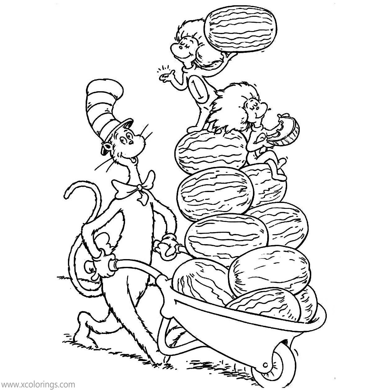 Free Cat In The Hat Coloring Pages Watermelons printable