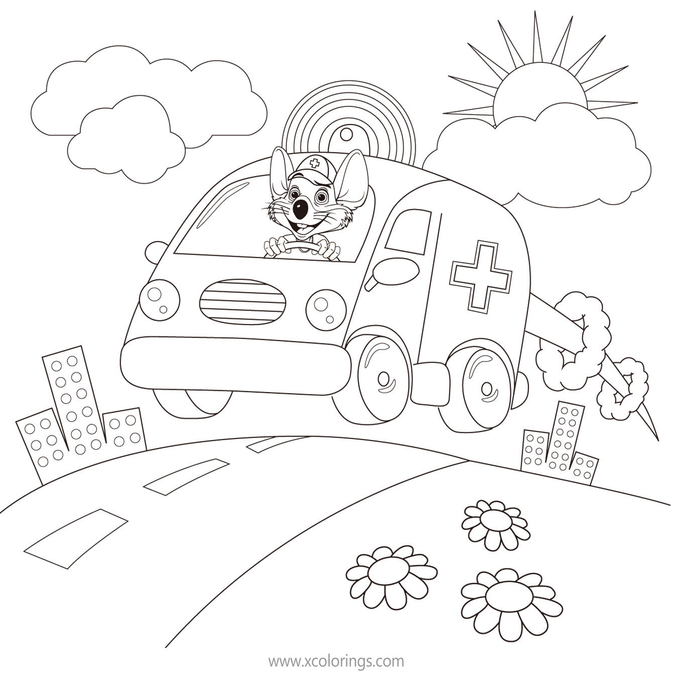 Free Chuck E Cheese Coloring Pages Ambulance printable