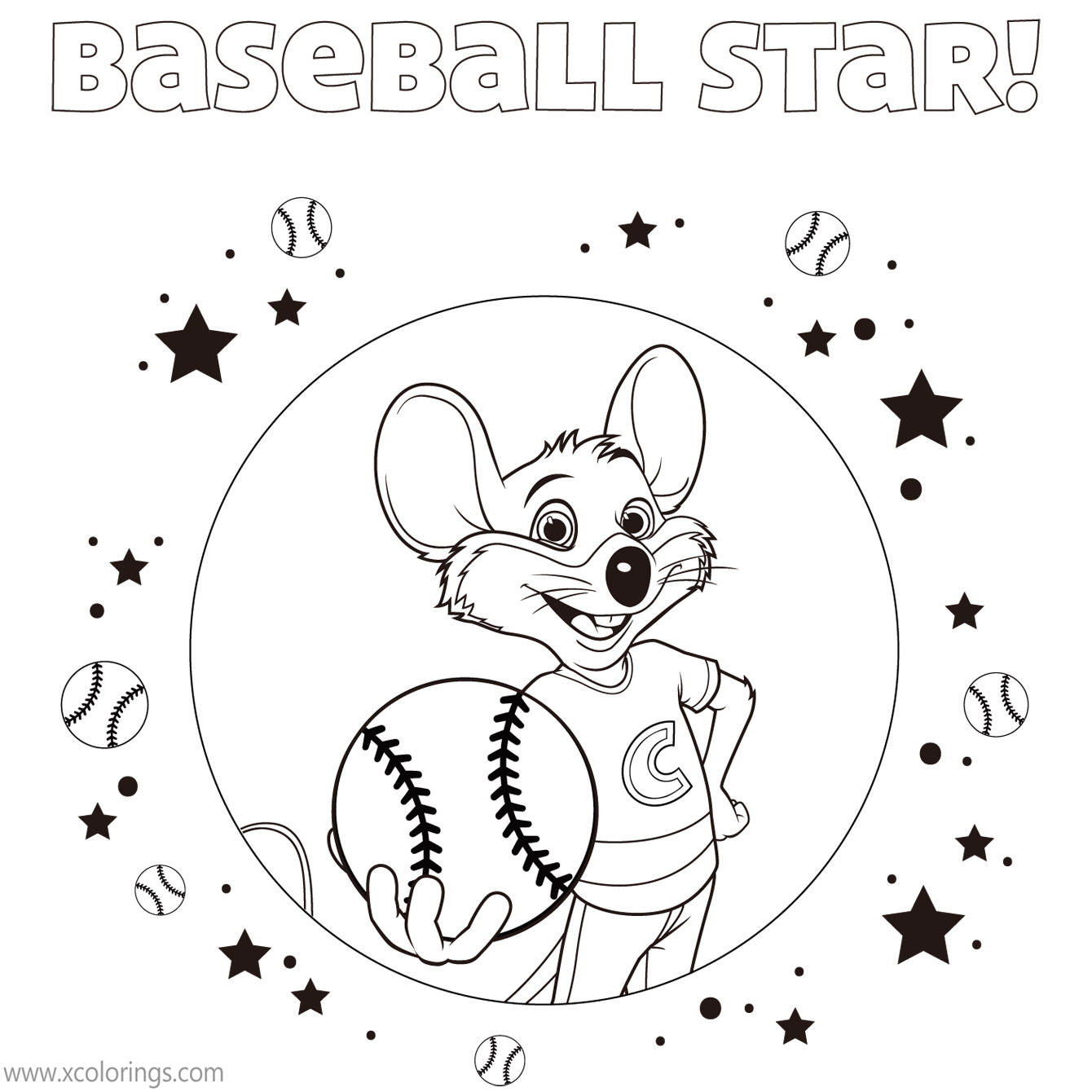Free Chuck E Cheese Coloring Pages Baseball Star printable