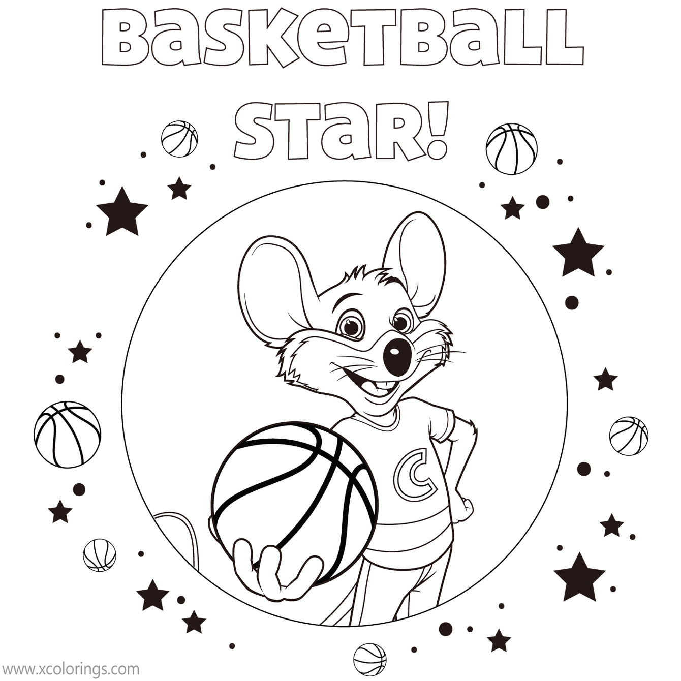 Free Chuck E Cheese Coloring Pages Basketball Star printable