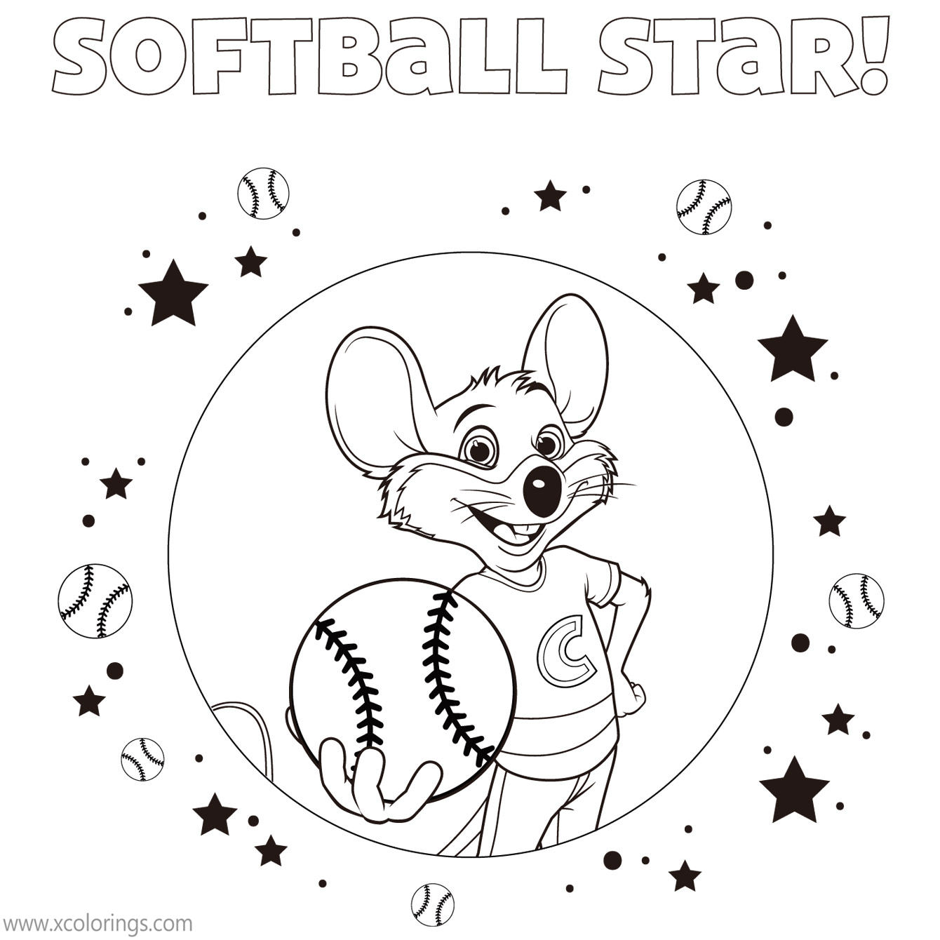 Free Chuck E Cheese Coloring Pages Softball Star printable