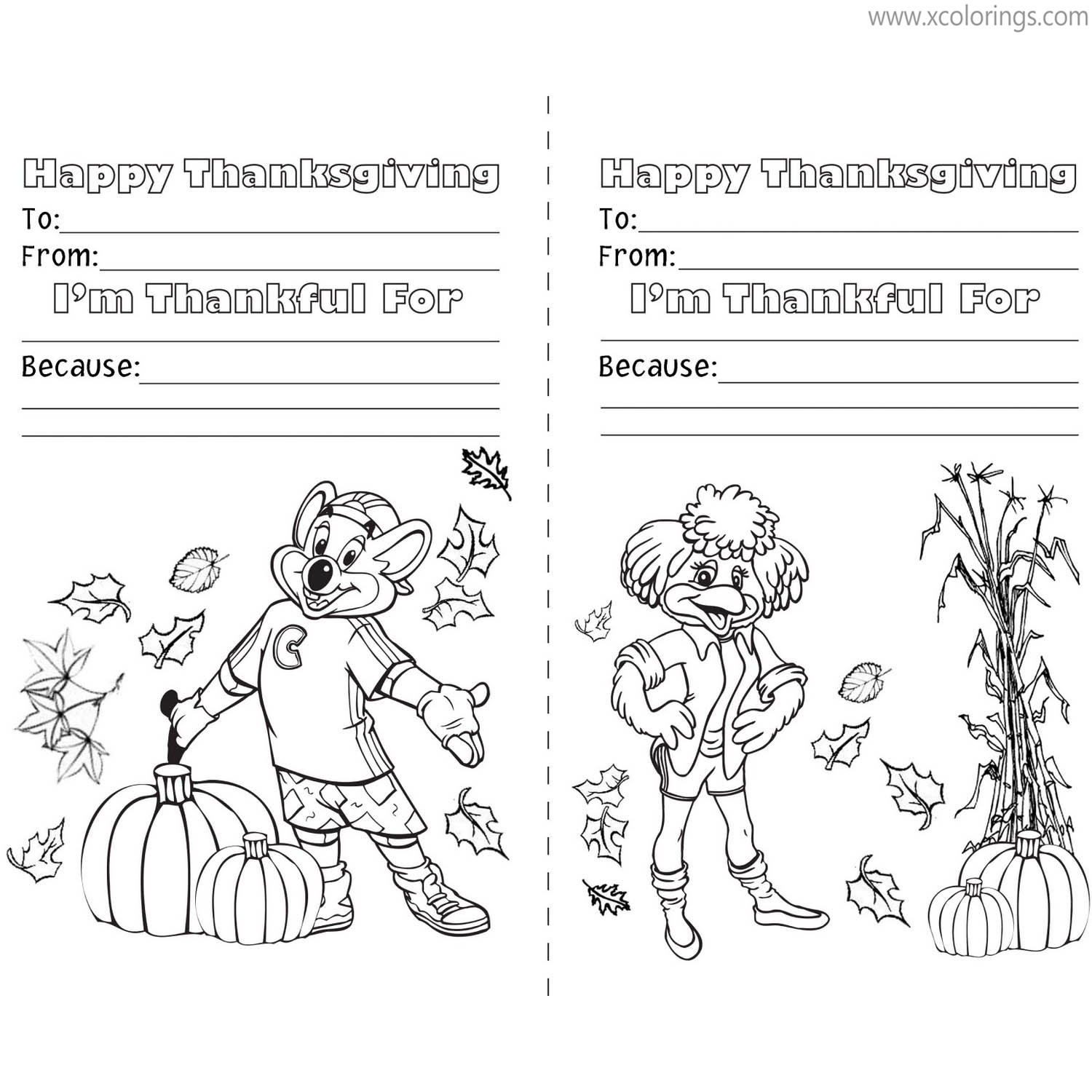 Free Chuck E Cheese Coloring Pages Thanksgiving Thank You Card printable