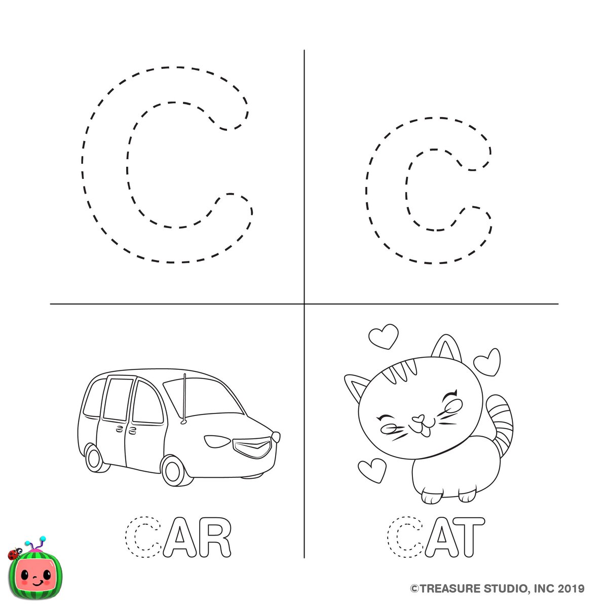 Free CoCoMelon ABC Coloring Pages Letter C printable