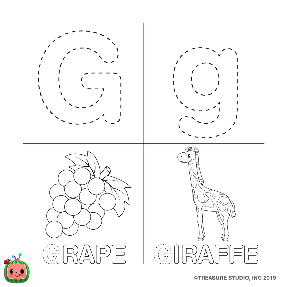 Free CoCoMelon ABC Coloring Pages Letter G printable