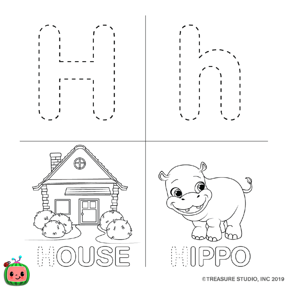 Free CoCoMelon ABC Coloring Pages Letter H printable