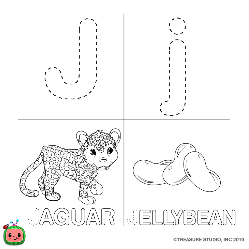 Free CoCoMelon ABC Coloring Pages Letter J printable
