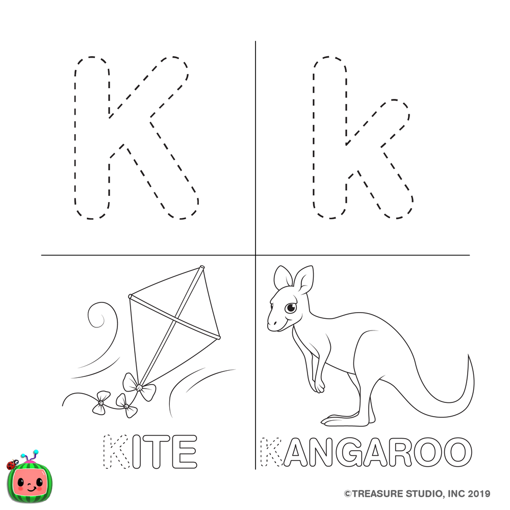 Free CoCoMelon ABC Coloring Pages Letter K printable