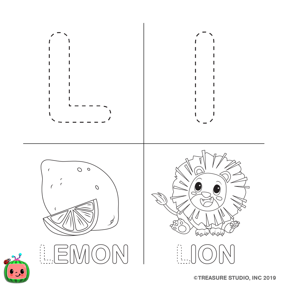 Free CoCoMelon ABC Coloring Pages Letter L printable