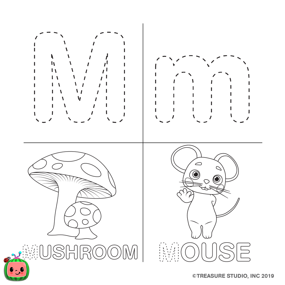 Free CoCoMelon ABC Coloring Pages Letter M printable