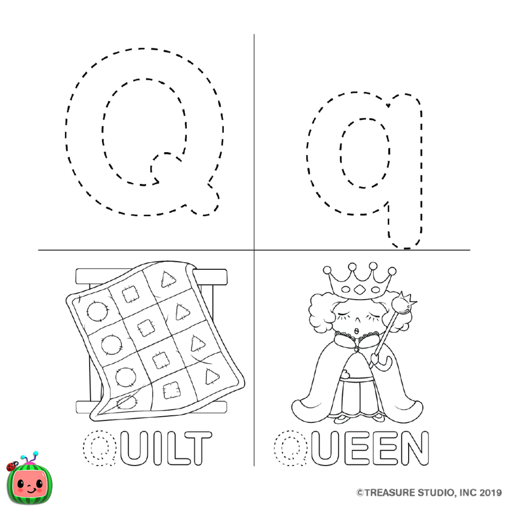 Free CoCoMelon ABC Coloring Pages Letter Q printable