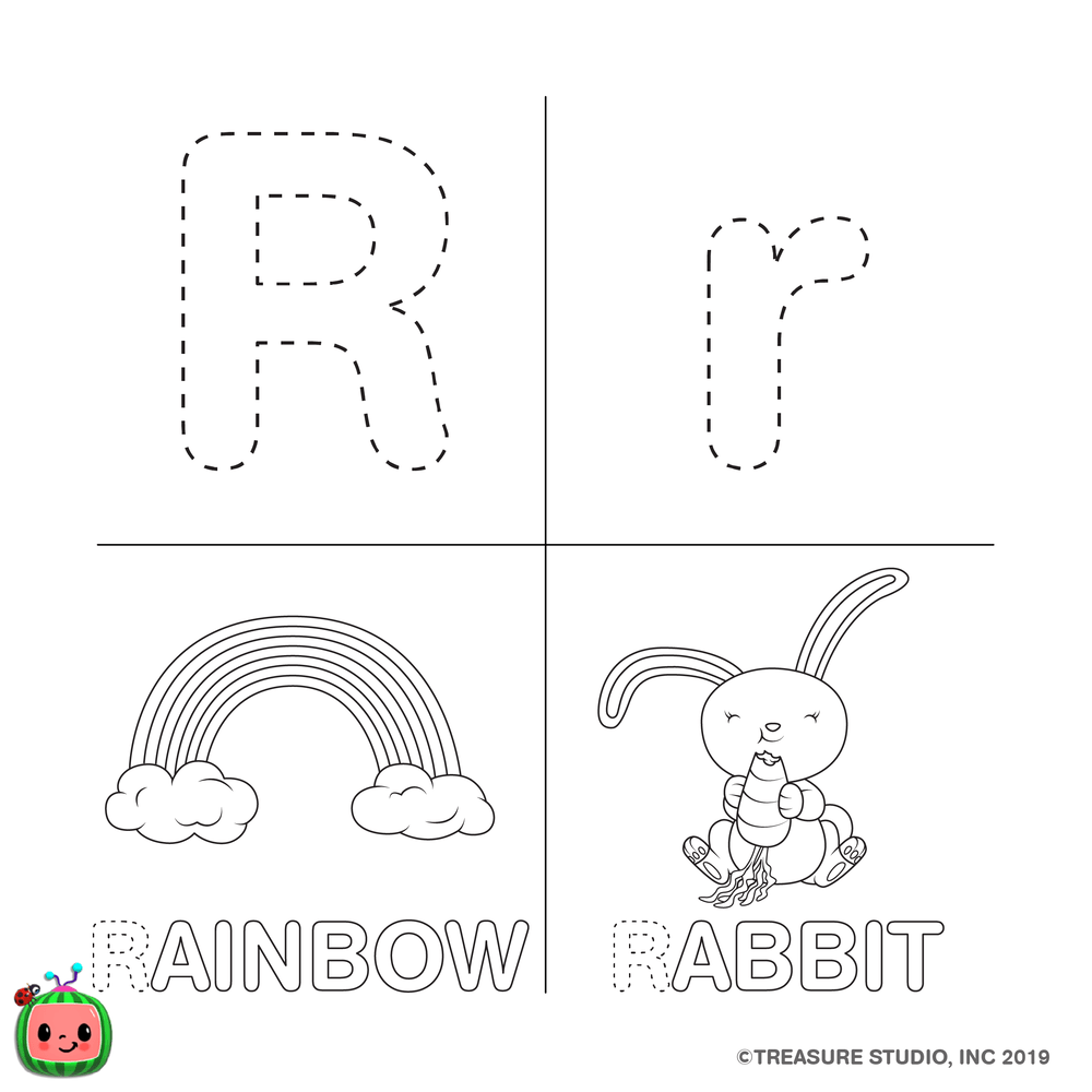 Free CoCoMelon ABC Coloring Pages Letter R printable