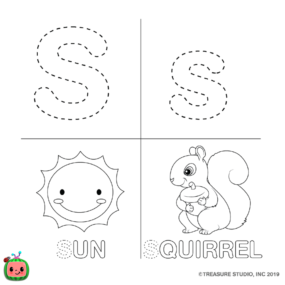 Free CoCoMelon ABC Coloring Pages Letter S printable