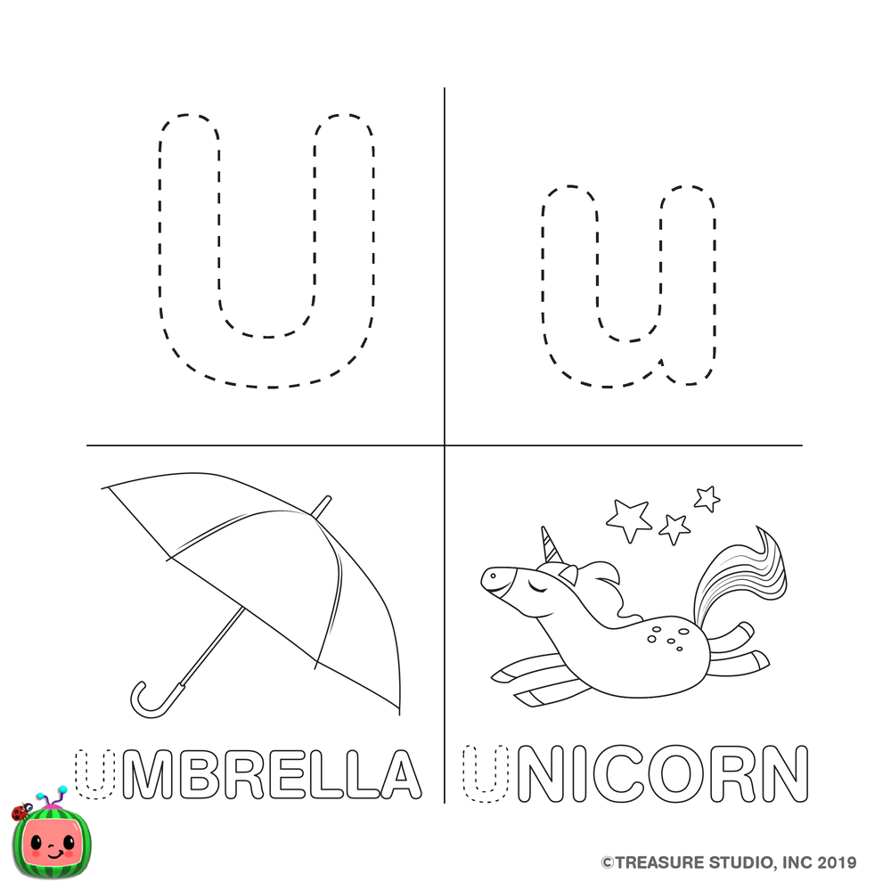 Free CoCoMelon ABC Coloring Pages Letter U printable