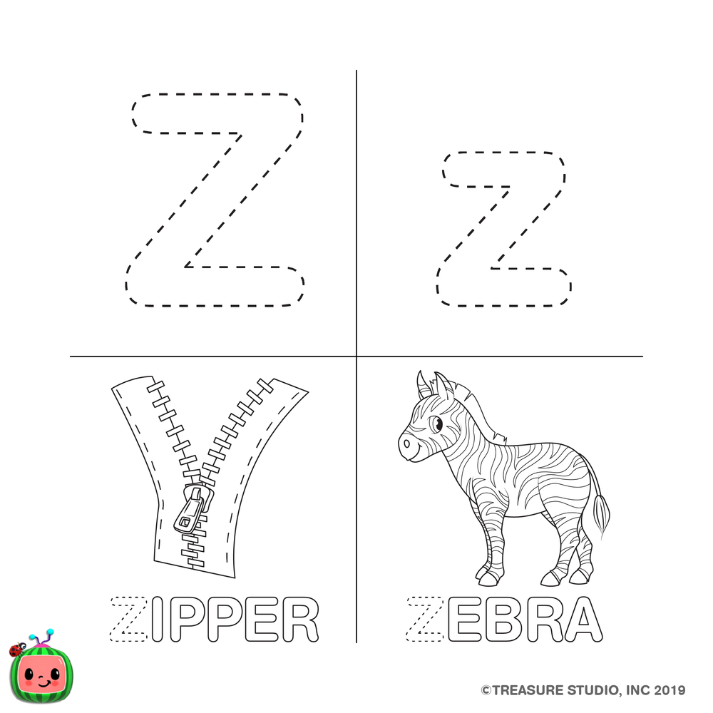 Free CoCoMelon ABC Coloring Pages Letter Z printable