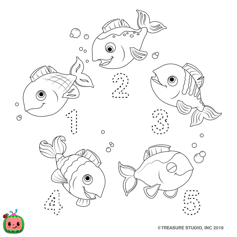 Free CoComelon Coloring Pages Count 12345 Fish printable