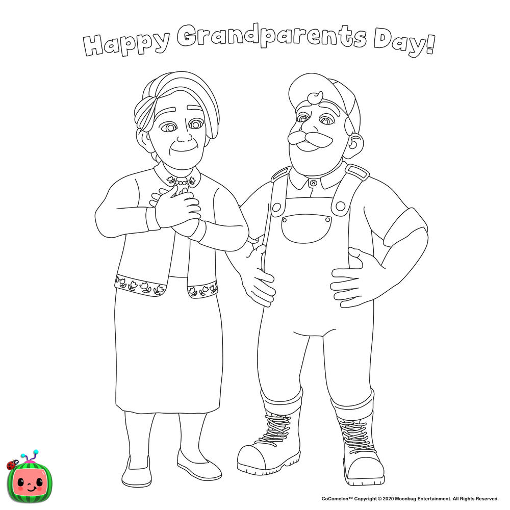 Free CoComelon Coloring Pages Grandparents' Day printable
