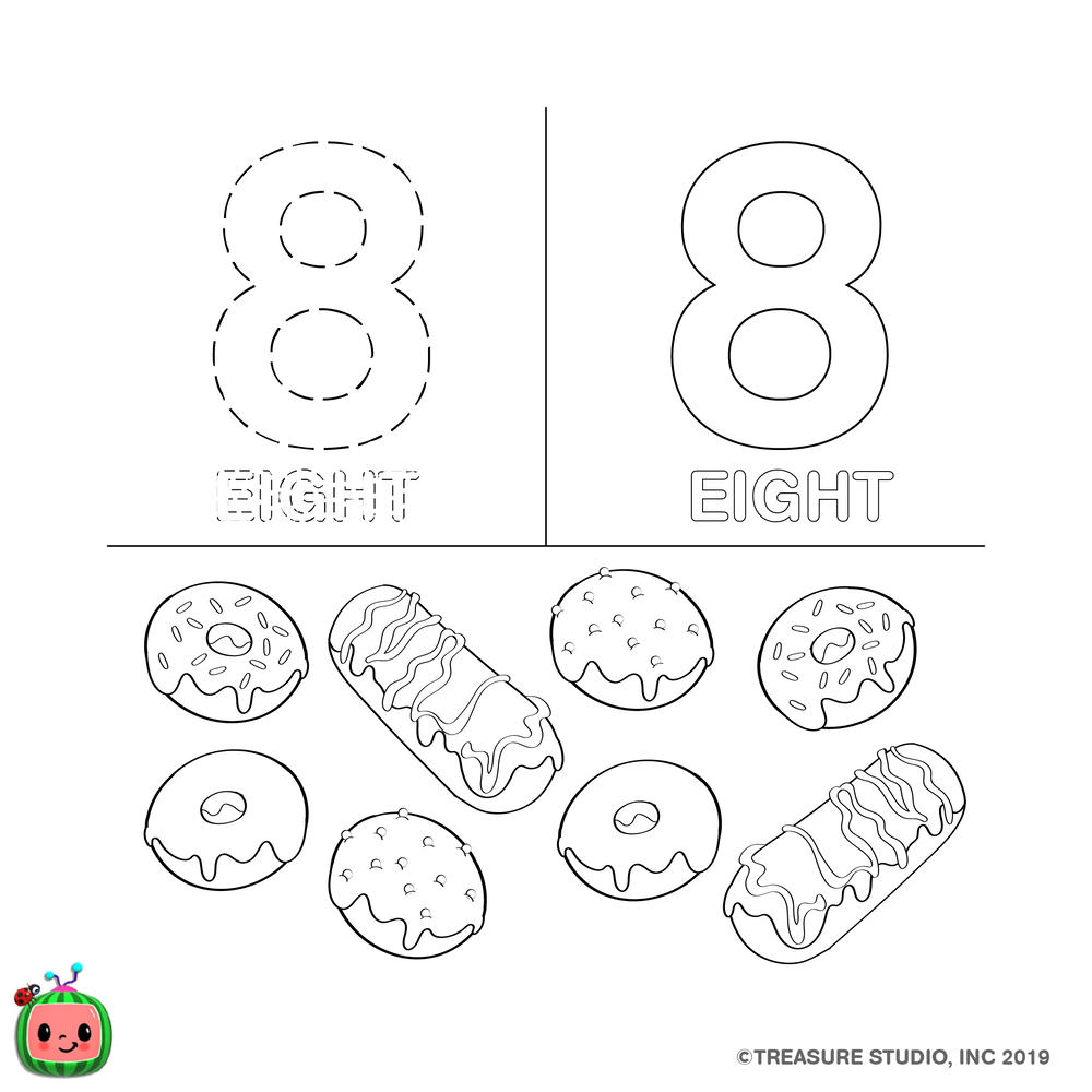 Free CoComelon Coloring Pages Number Eight 8 printable