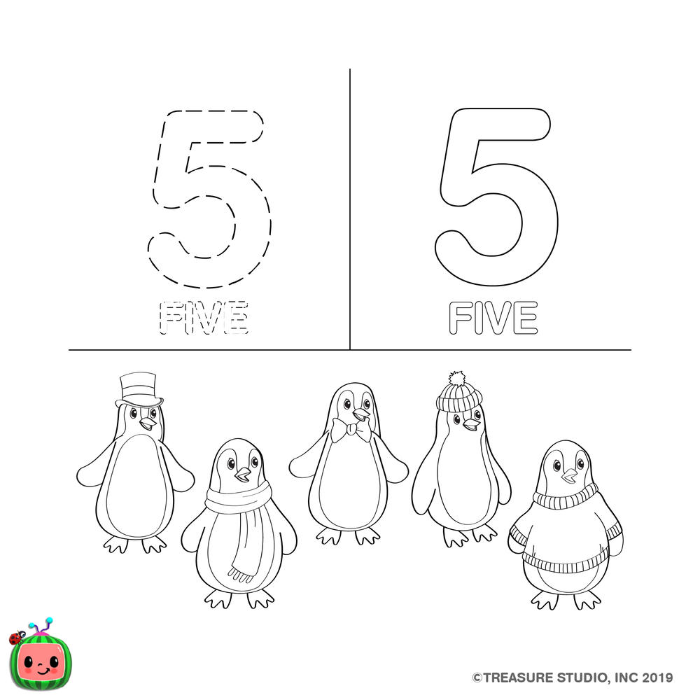 Free CoComelon Coloring Pages Number Five 5 printable