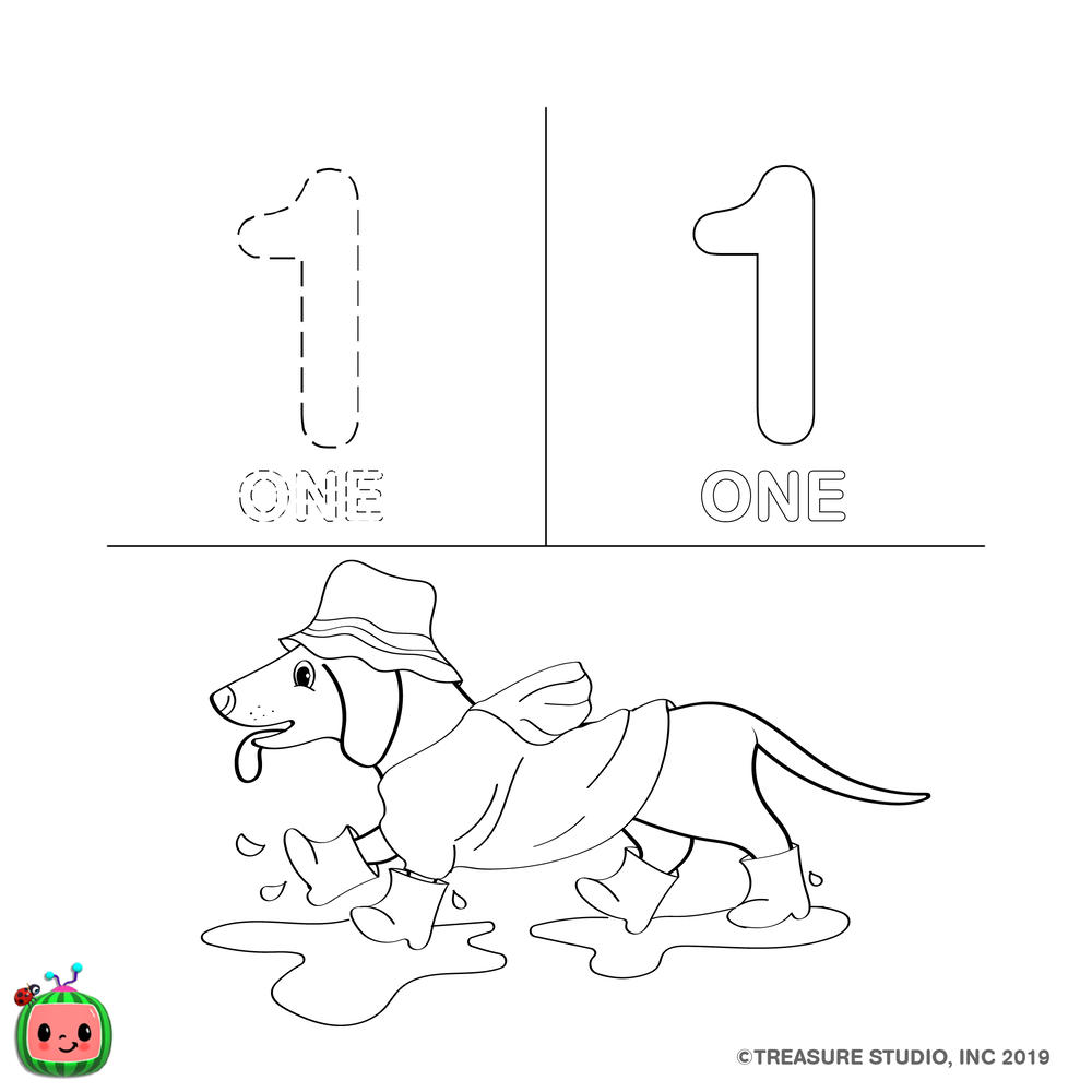 Free CoComelon Coloring Pages Number One 1 printable
