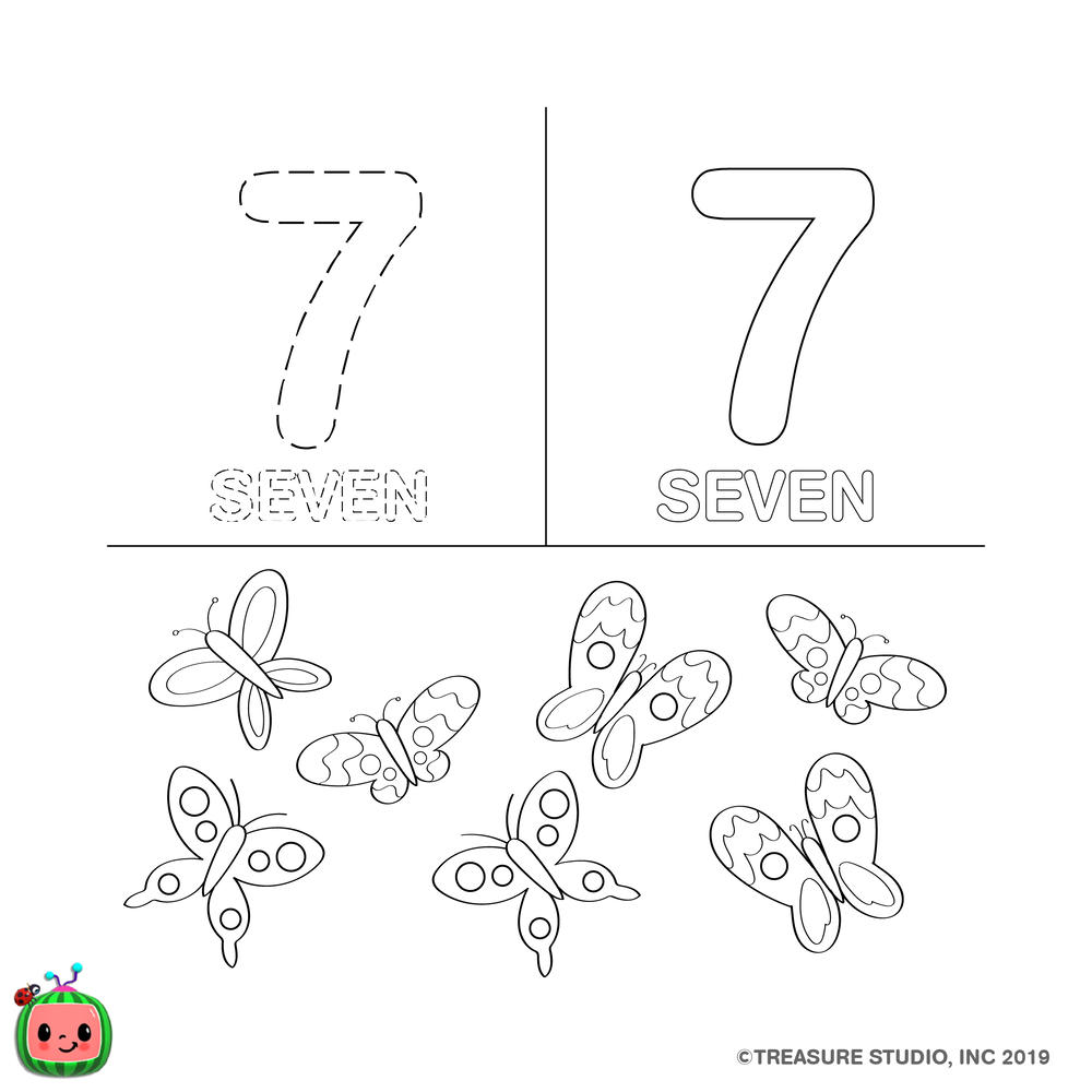 Free CoComelon Coloring Pages Number Seven 7 printable