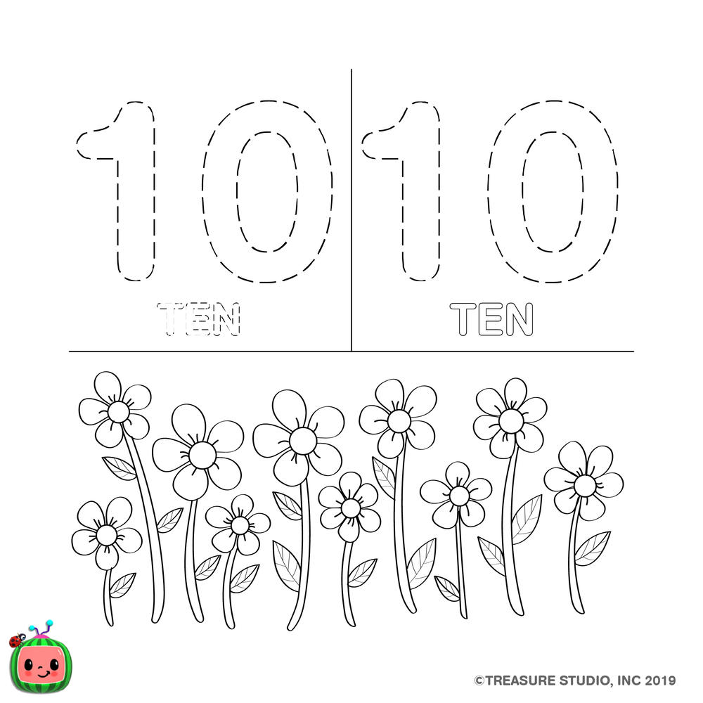 Free CoComelon Coloring Pages Number Ten 10 printable