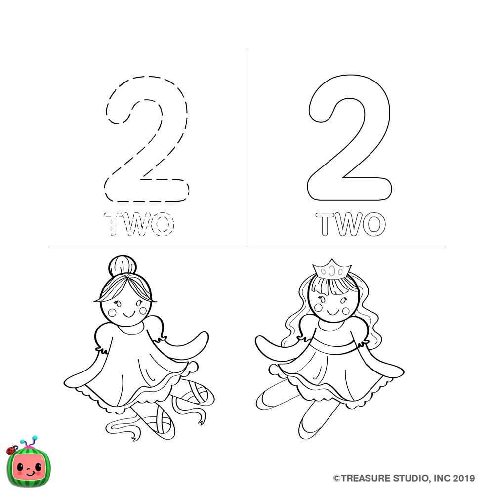 Free CoComelon Coloring Pages Number Two 2 printable