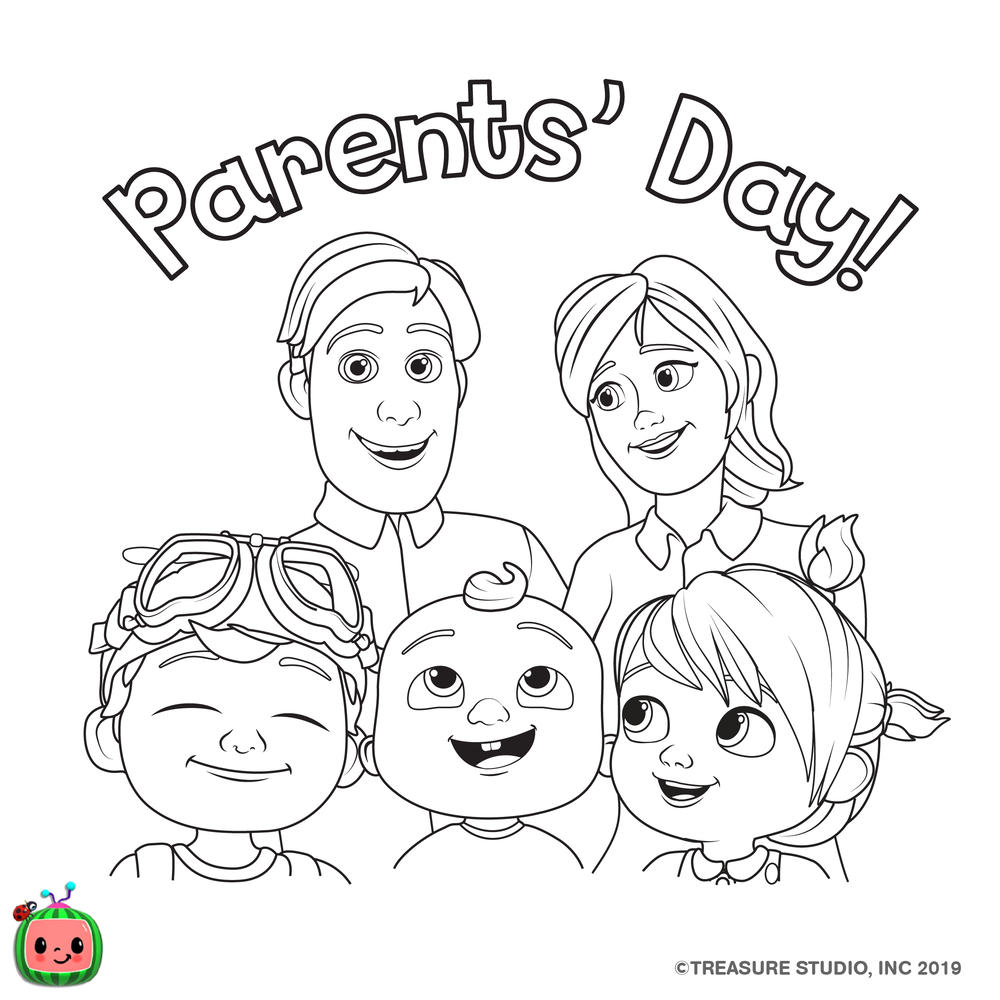 Free CoComelon Coloring Pages Parents' Day printable