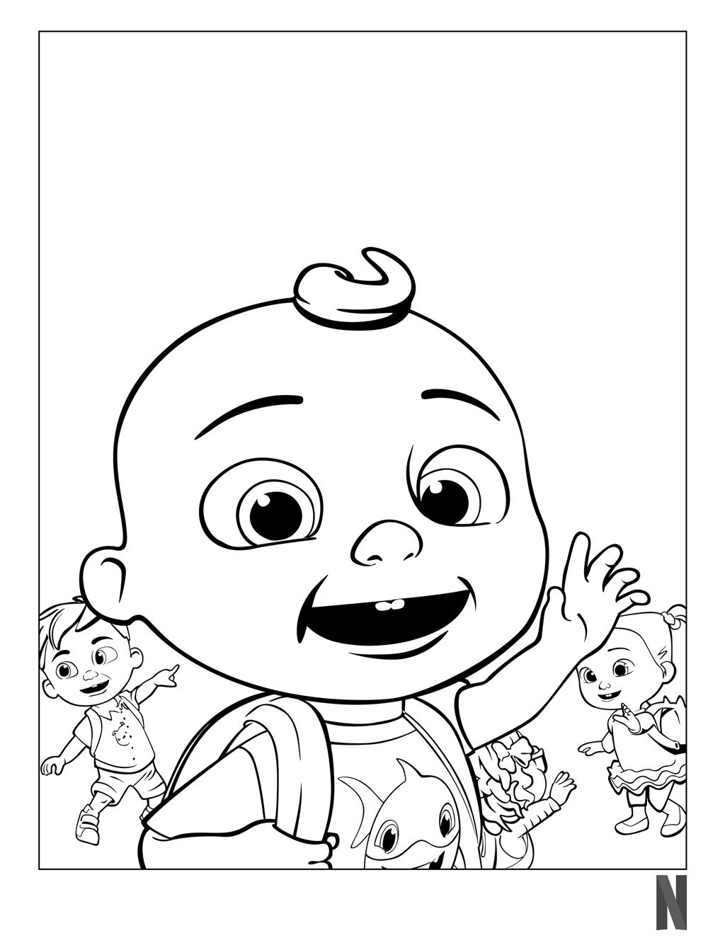 Free CoComelon Coloring Pages Playing with Friends printable