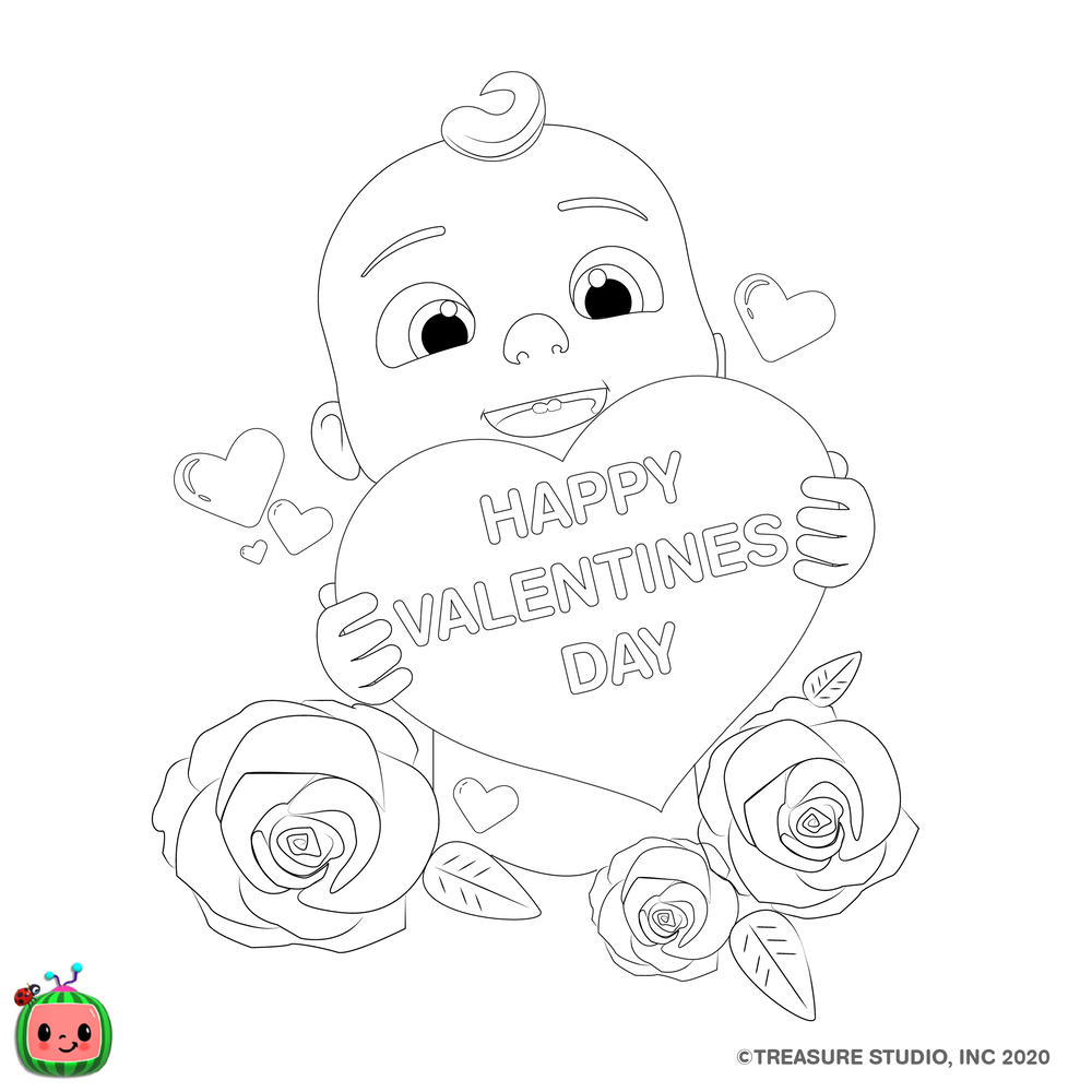Free CoComelon Coloring Pages Valentine's Day printable