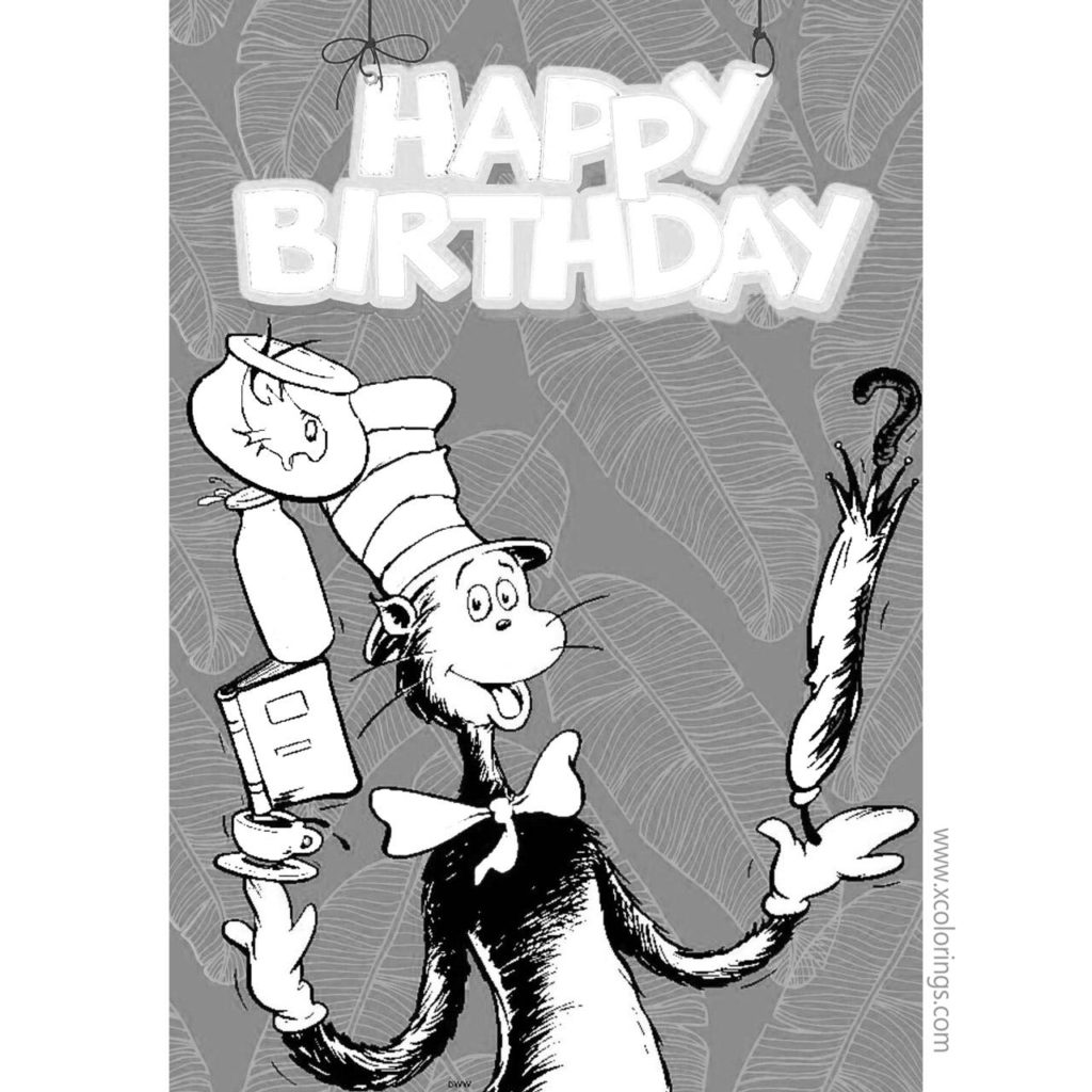 Happy Birthday Dr Seuss Coloring Pages Sneetches with Cake - XColorings.com