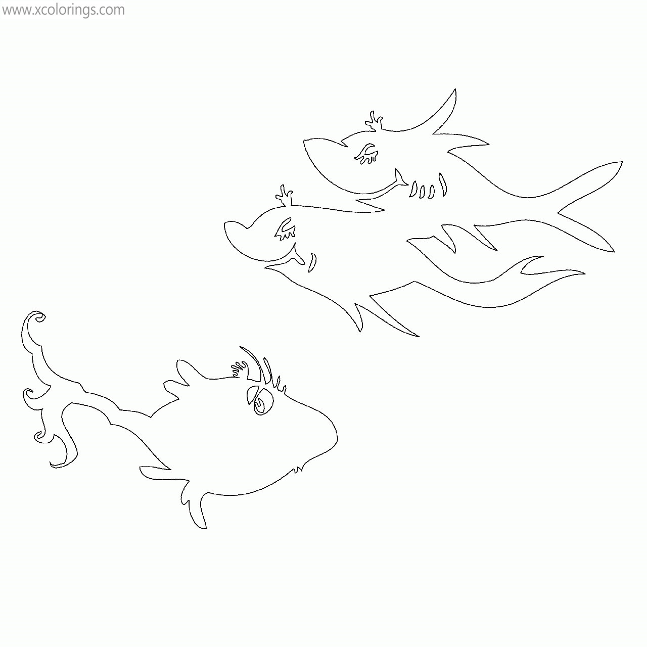 Free Dr. Seuss One Fish Two Fish Coloring Pages Outline Drawing printable