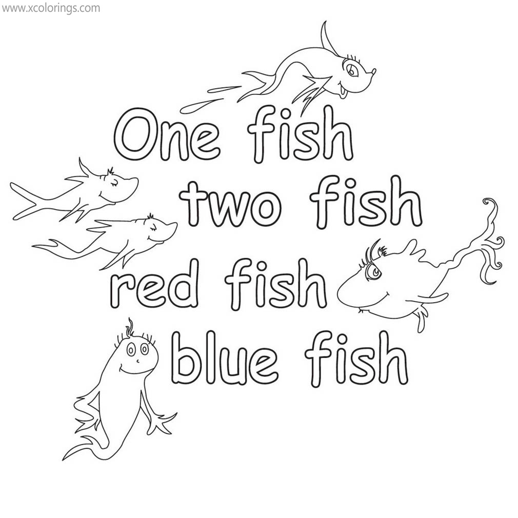 Free Dr. Seuss One Fish Two Fish Red Fish Blue Fish Coloring Pages Linear printable