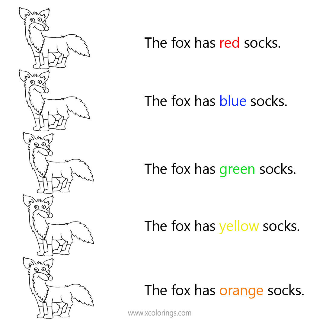 Free Fox in Socks Coloring Pages Activity Sheet printable