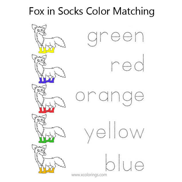 Free Fox in Socks Coloring Pages Color Matching Activity Sheet printable