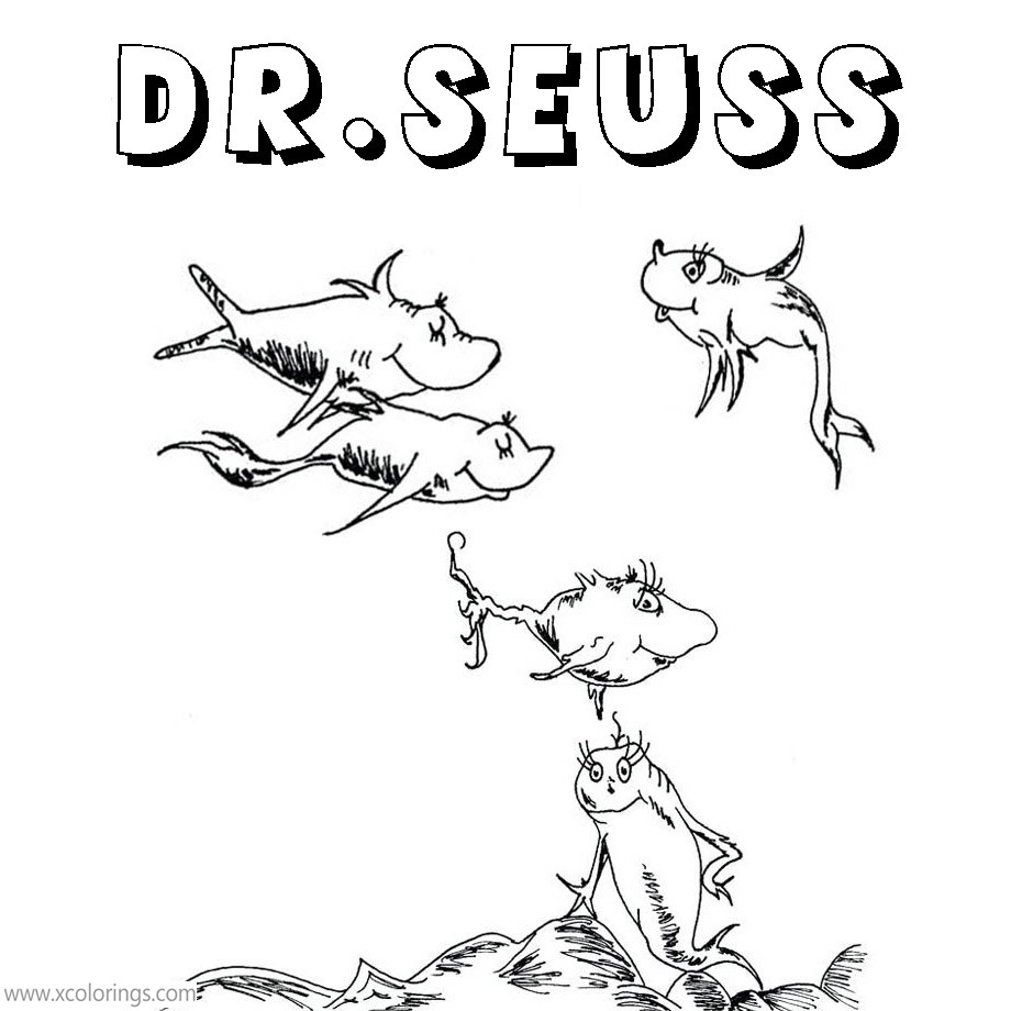 Free Free Dr. Seuss One Fish Two Fish Red Fish Blue Fish Coloring Pages printable