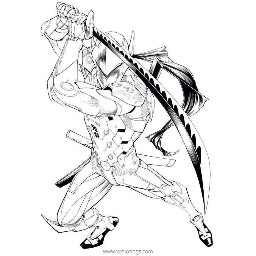 Genji from Overwatch Coloring Pages - XColorings.com