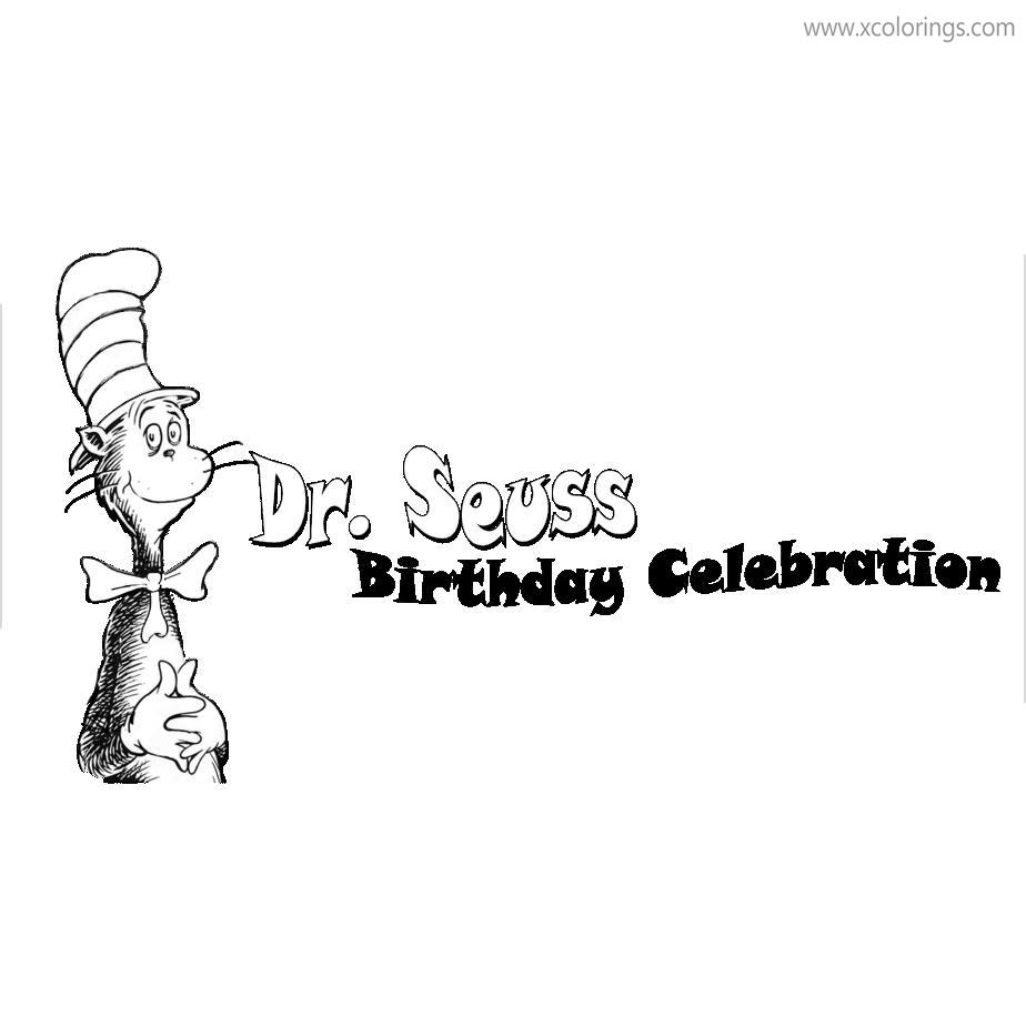 Free Happy Birthday Dr Seuss Coloring Pages Black and White printable