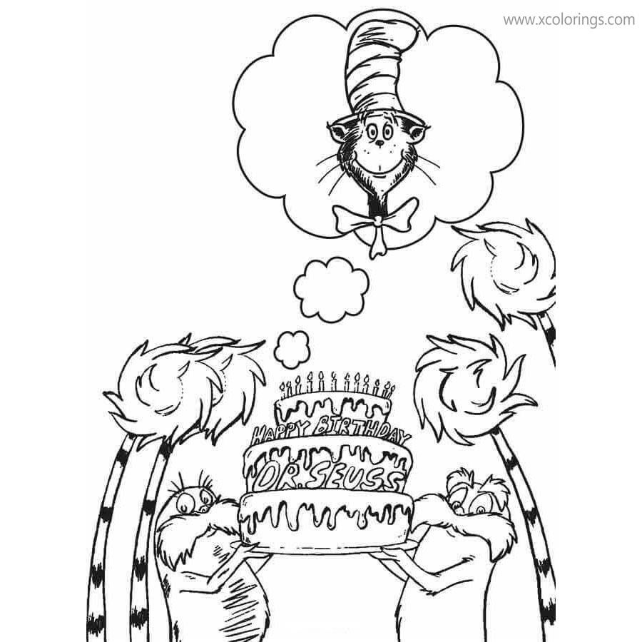 Free Happy Birthday Dr Seuss Coloring Pages Lorax and Cat In The Hat printable