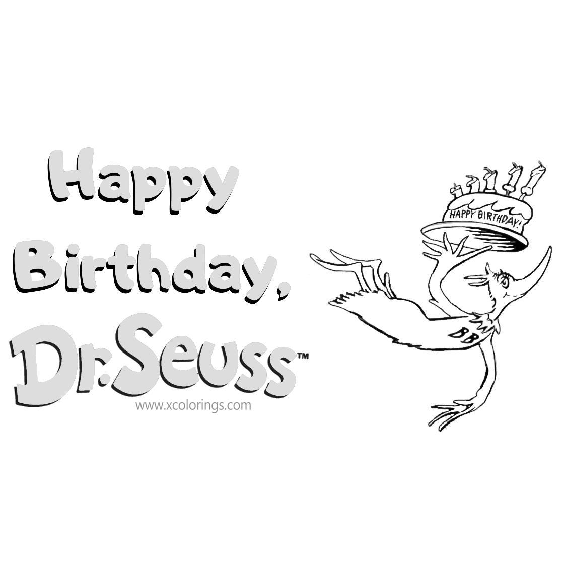 Free Happy Birthday Dr Seuss Coloring Pages Sneetches with Cake printable