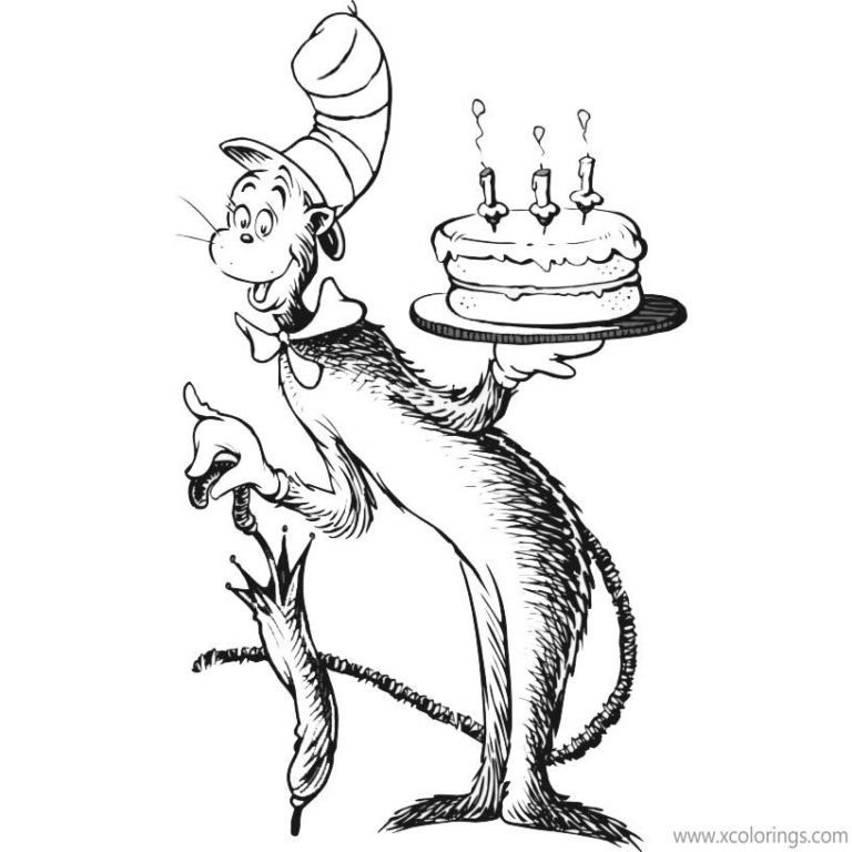 Happy Birthday Dr Seuss Coloring Pages Hat and Cake