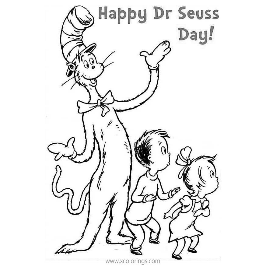 Free Happy Birthday Dr Seuss Coloring Pages with Cat in the Hat printable