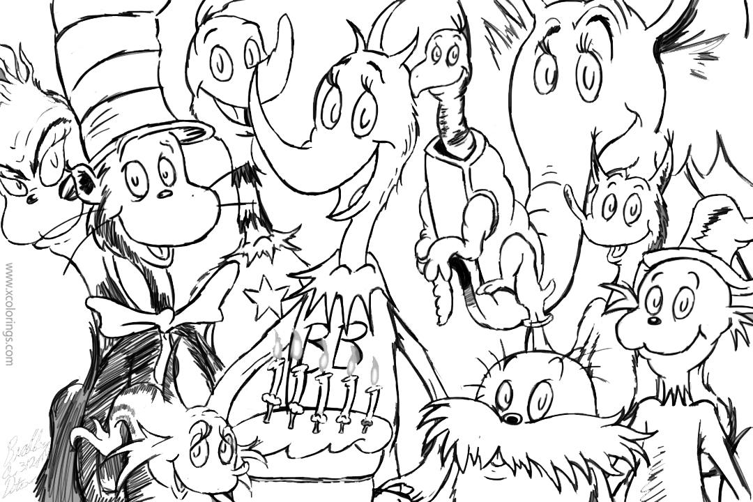Free Happy Birthday Dr Seuss Coloring Pages with Characters printable