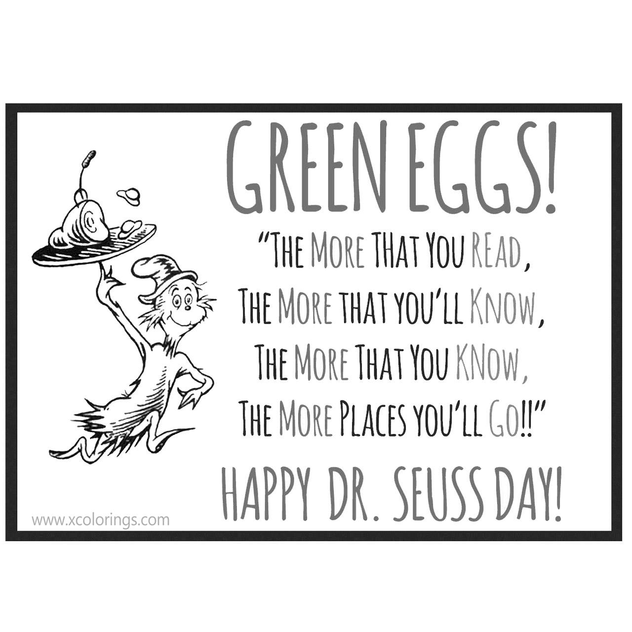 Free Happy Dr. Seuss Day Coloring Pages Green Eggs printable