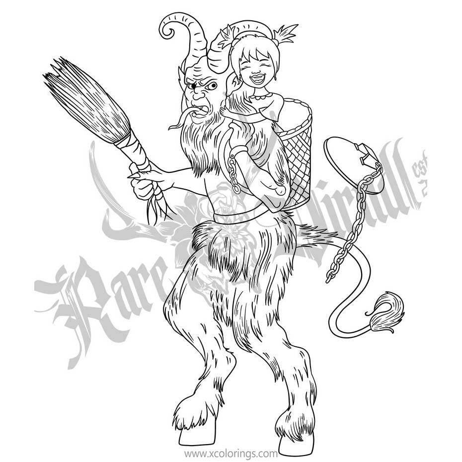 Free Krampus and Girl Coloring Pages printable