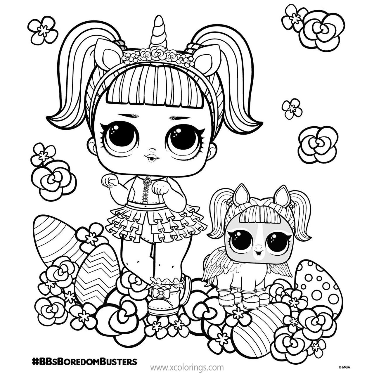 LOL Unicorn Coloring Pages Doll and Pet for Easter - XColorings.com