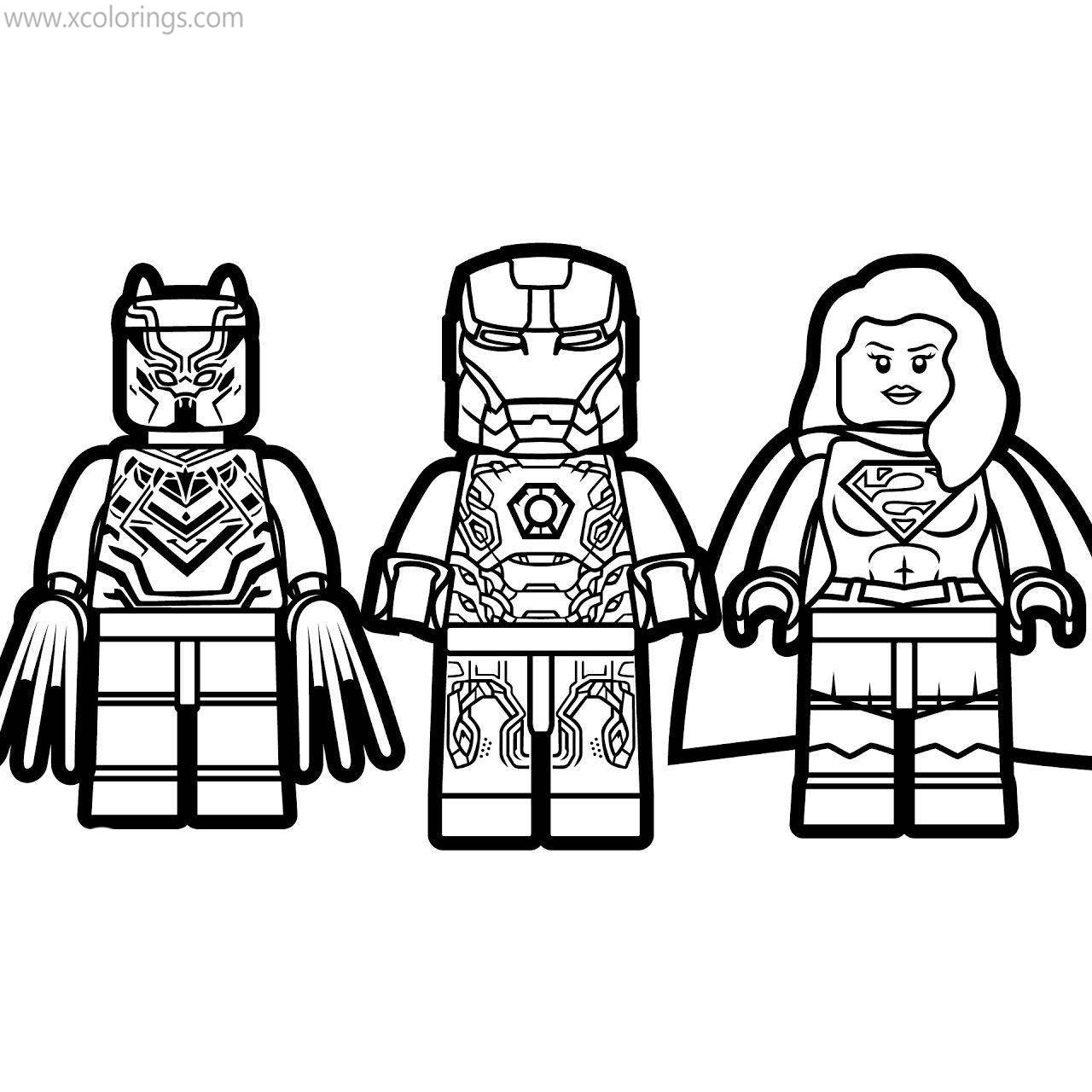 Free Lego Black Panther Coloring Pages with Lego Iron Man and Lego Supergirl printable