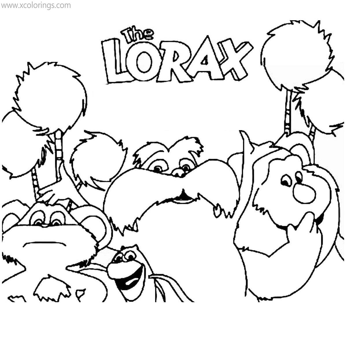 Free Lorax Characters Coloring Pages with Trees printable