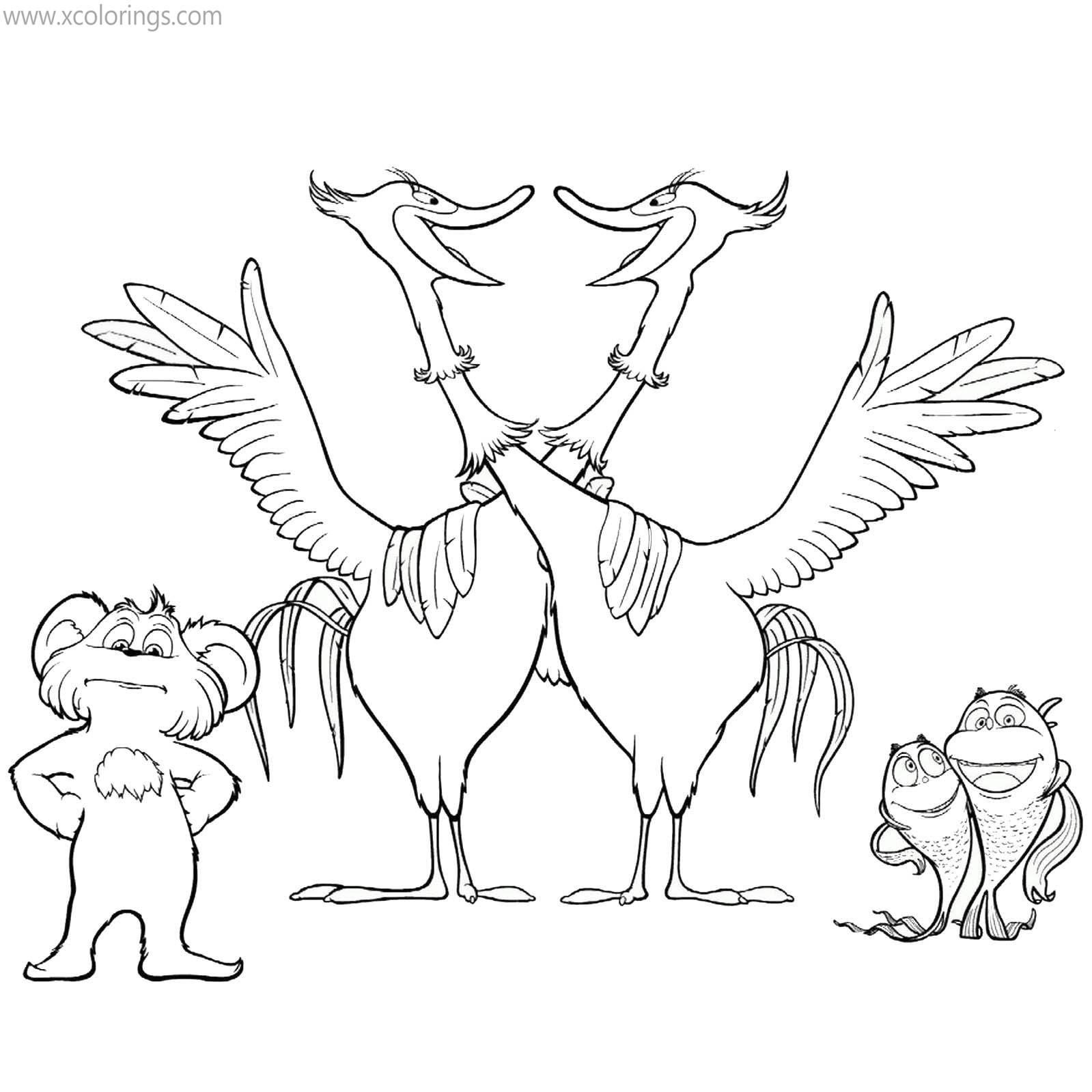 Free Lorax Coloring Pages Pipsqueak with Humming Fish and Swomee Swan printable