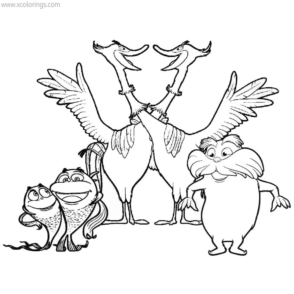 Free Lorax Coloring Pages Swans and Fish printable