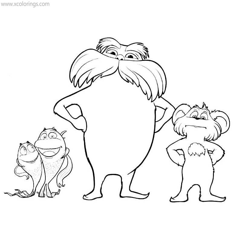 Free Lorax Coloring Pages with Humming Fish and Pipsqueak printable